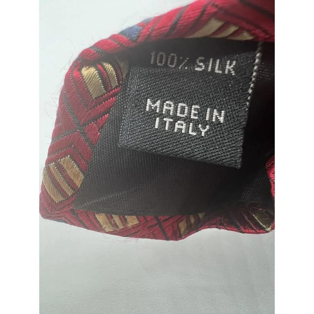 JOS. A. BANK Men's Silk‎ Necktie ITALY Designer Geometric Red Multicolor
